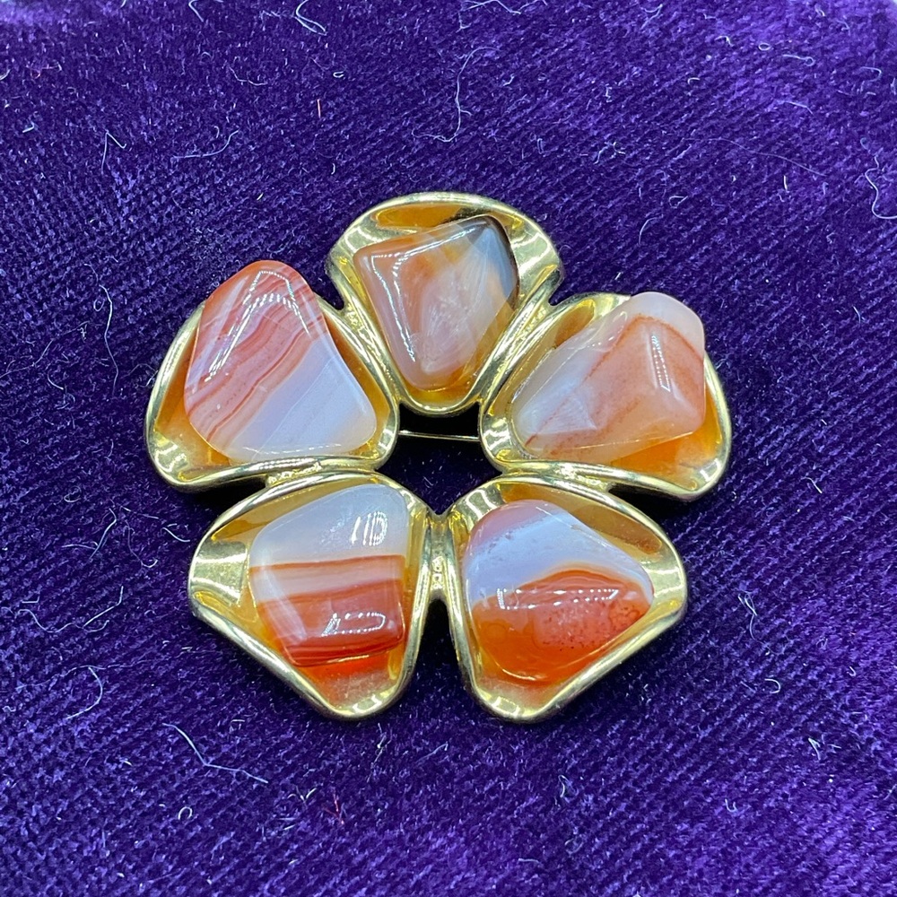 Beautiful gold tone real gems brooch